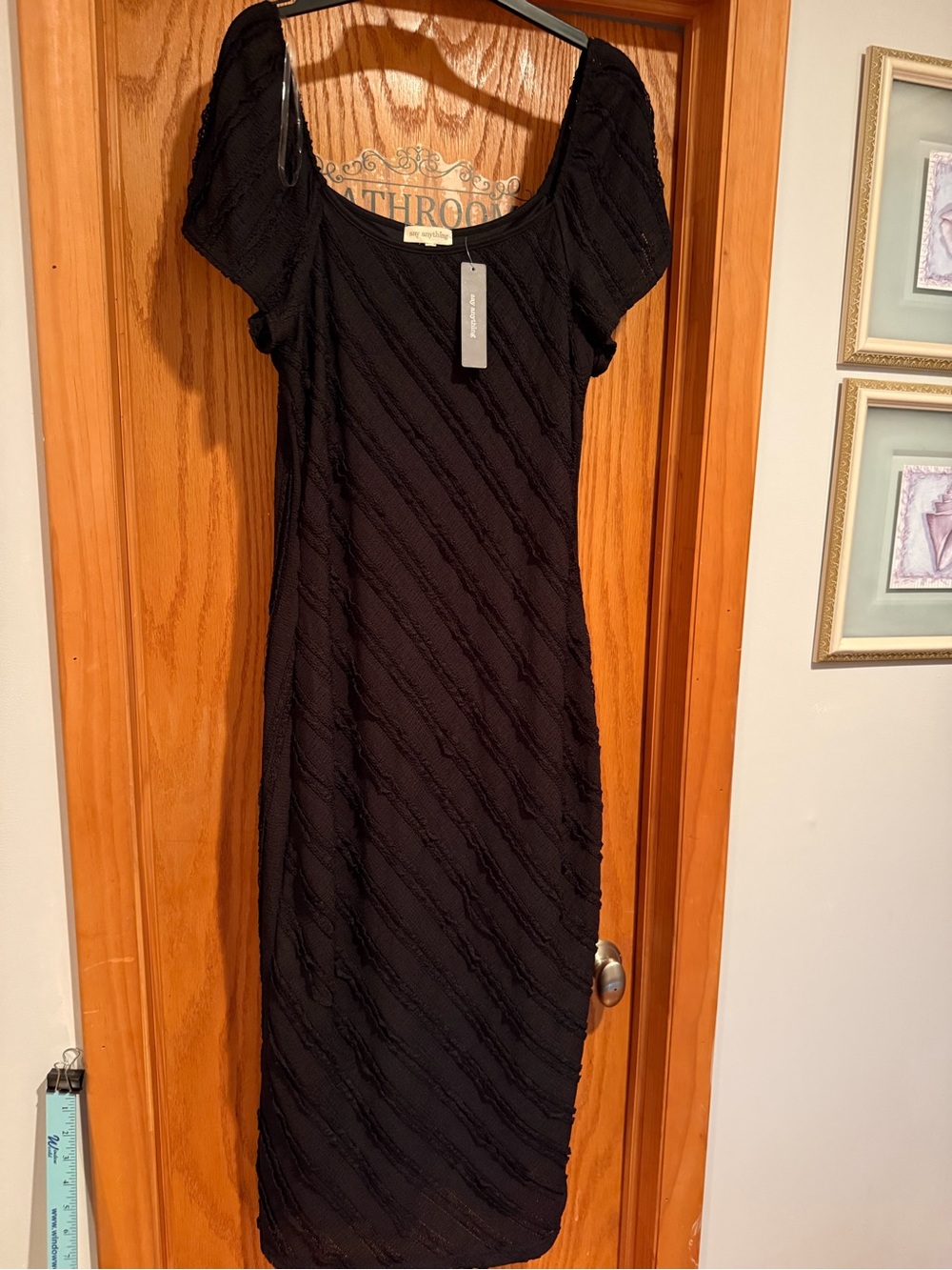 Elegant Black Women's Scoop Neck Midi Dress size large